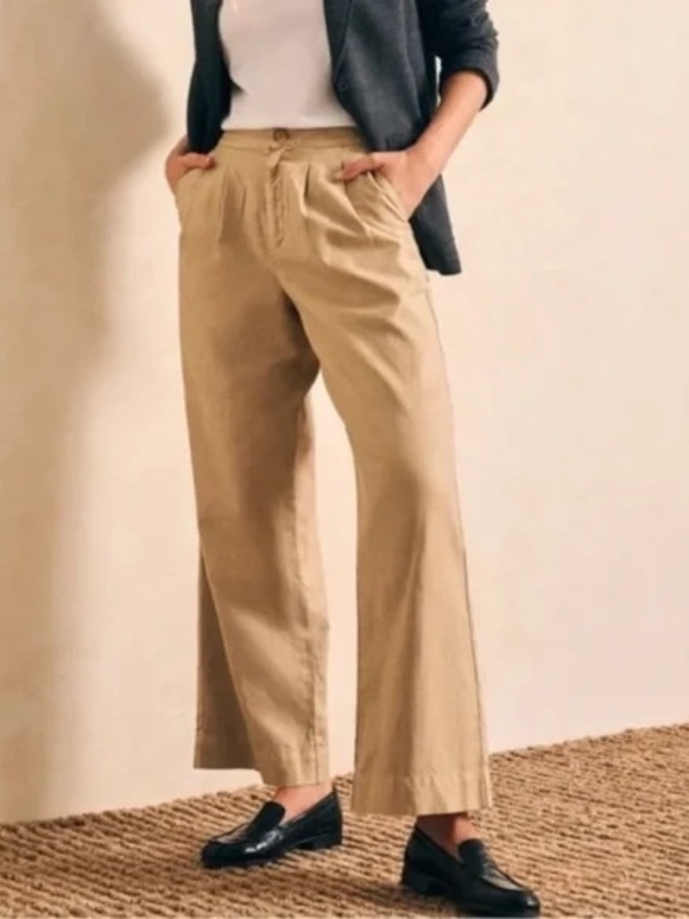 Unworn Faherty Wide leg Organic Cotton & Linen Pants in Camel